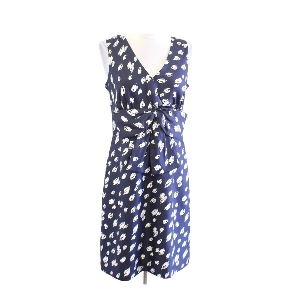 Kate Spade Silk Bow‎ Back Dress Size 6 Floral Navy Blue White Nautical Summer